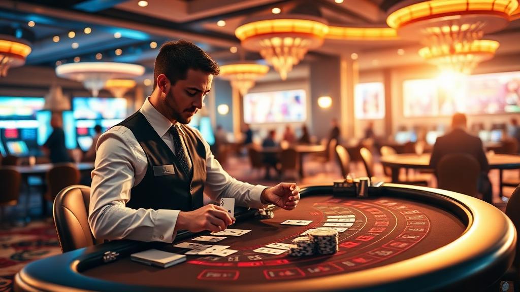 Casino Dealer at work — Images and Photos created by www.High-Salary-Jobs.com — The Website that Shows you real Work Incomes in Relation to Roles and Education