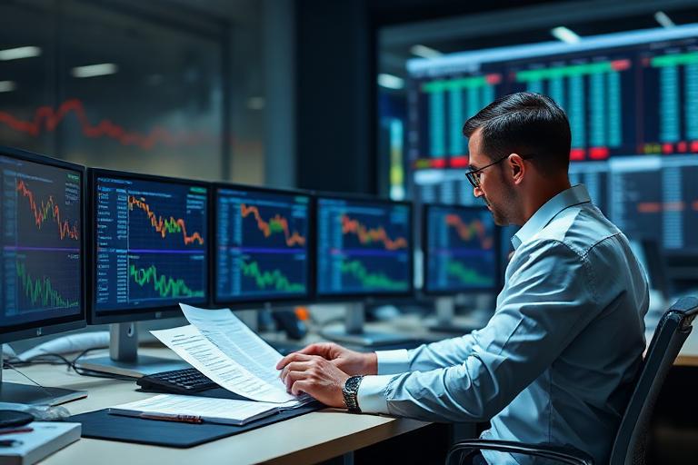 Crypto compliance officer reviewing regulatory documents in an exchange office