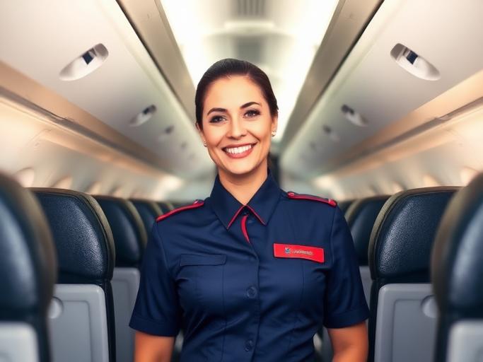 Flight Attendant at work — Images and Photos created by www.High-Salary-Jobs.com — The Website that Shows you real Work Incomes in Relation to Roles and Education