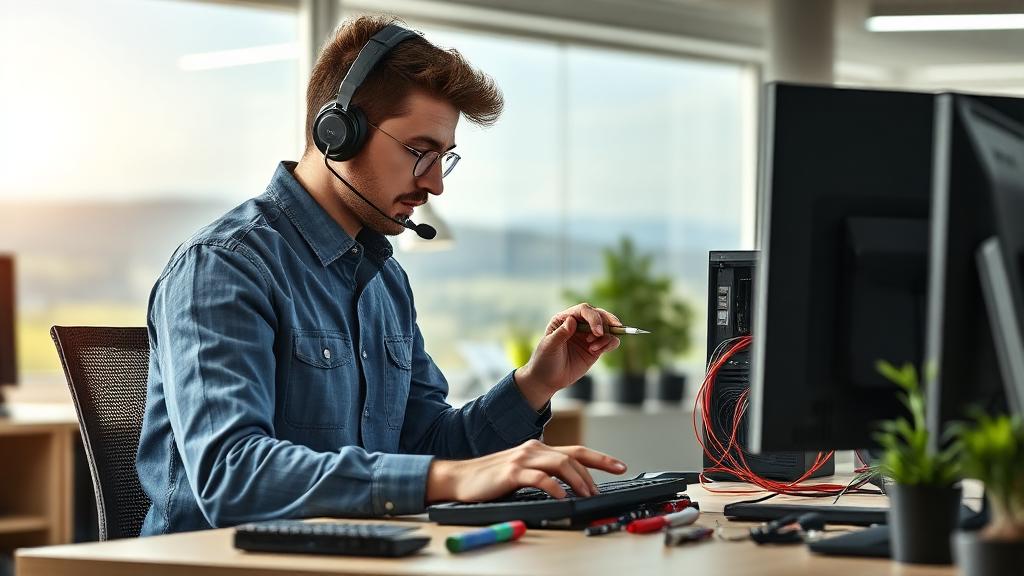 IT Support Technician at work — Images and Photos created by www.High-Salary-Jobs.com — The Website that Shows you real Work Incomes in Relation to Roles and Education