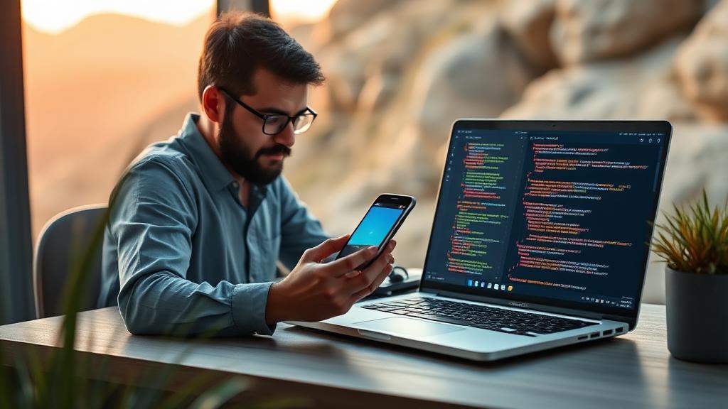 Mobile App Developer at work — Images and Photos created by www.High-Salary-Jobs.com — The Website that Shows you real Work Incomes in Relation to Roles and Education