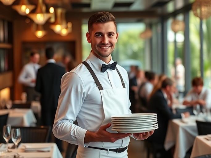 Restaurant Waiter at work — Images and Photos created by www.High-Salary-Jobs.com — The Website that Shows you real Work Incomes in Relation to Roles and Education