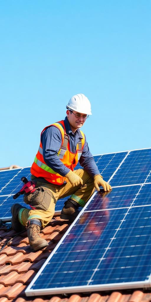 Solar Panel Installer at work — Images and Photos created by www.High-Salary-Jobs.com — The Website that Shows you real Work Incomes in Relation to Roles and Education